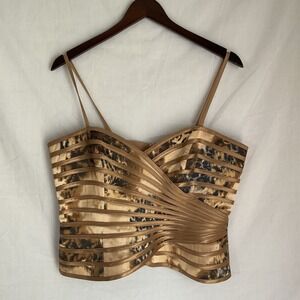 Vintage  size 12 Y2k Gold Patterned Spaghetti Strap Crop Corset Style Tank Top
